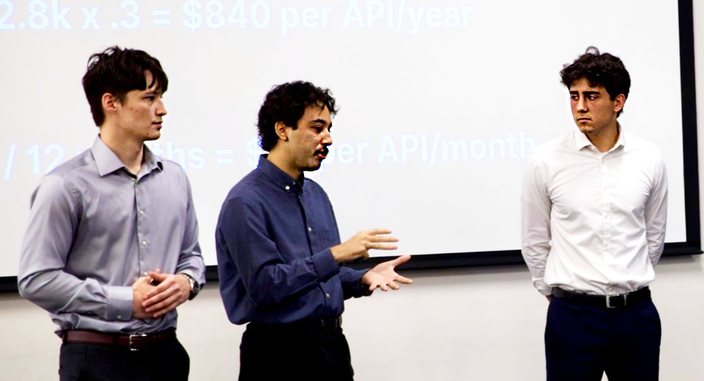 A startup team pitches their business