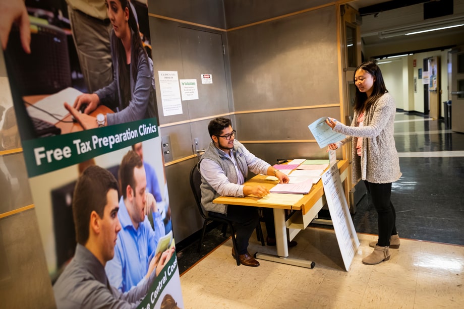 Students assist members of the community at the volunteer tax clinic at Cal Poly. 