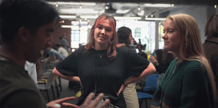 Students talk about startups at the HotHouse in San Luis Obispo.