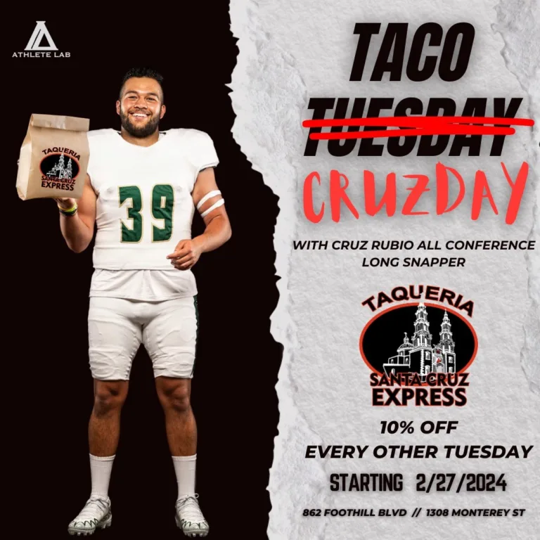 An advertisement featuring Cal Poly football player Cruz Rubio