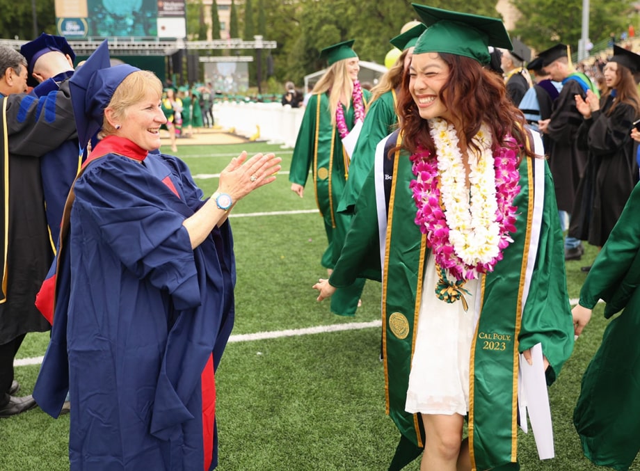 Sharon Dobson congratulated a new grad during the 2023 commencement.