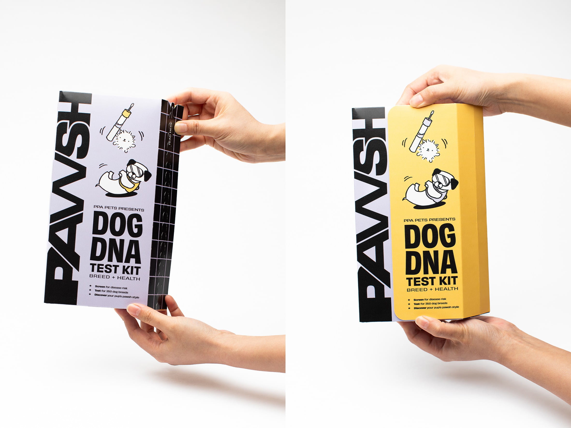 Packaging for Pawsh, the dog DNA kit