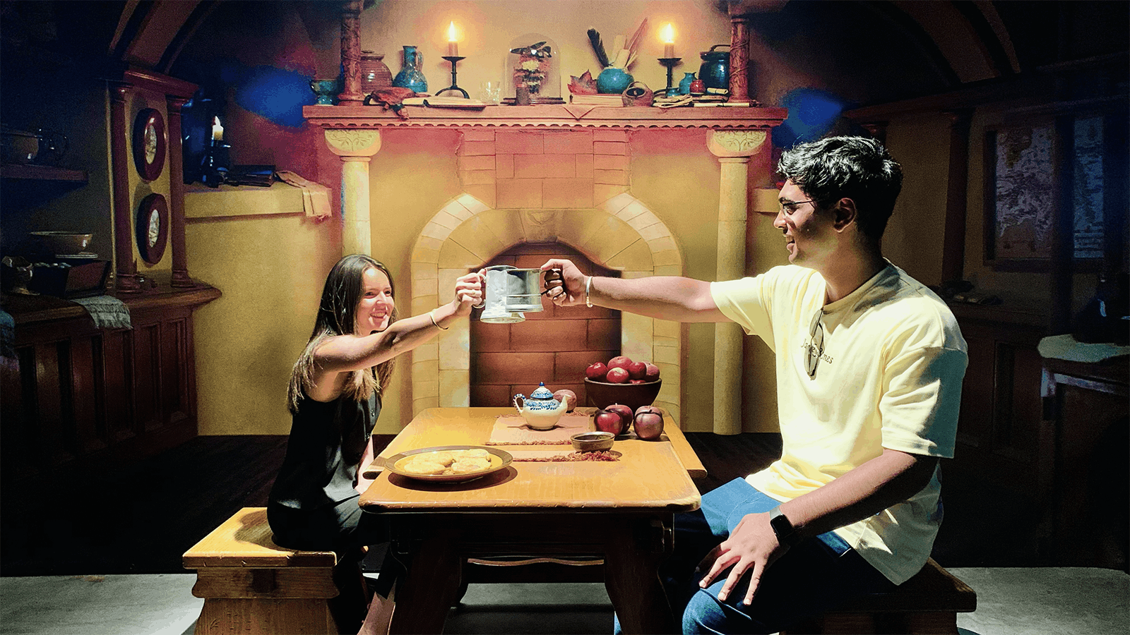 Ryleigh Fitzsimmons and Ashwin Vasant enjoy time on a Warner Brothers set