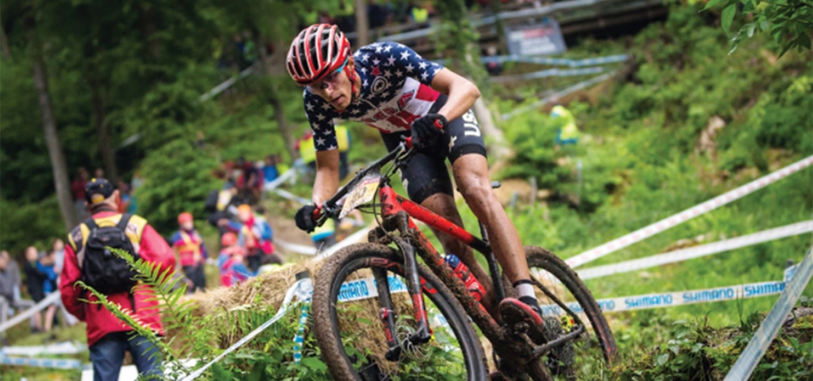 Olympic Cyclist Christopher Blevins cycling down hill