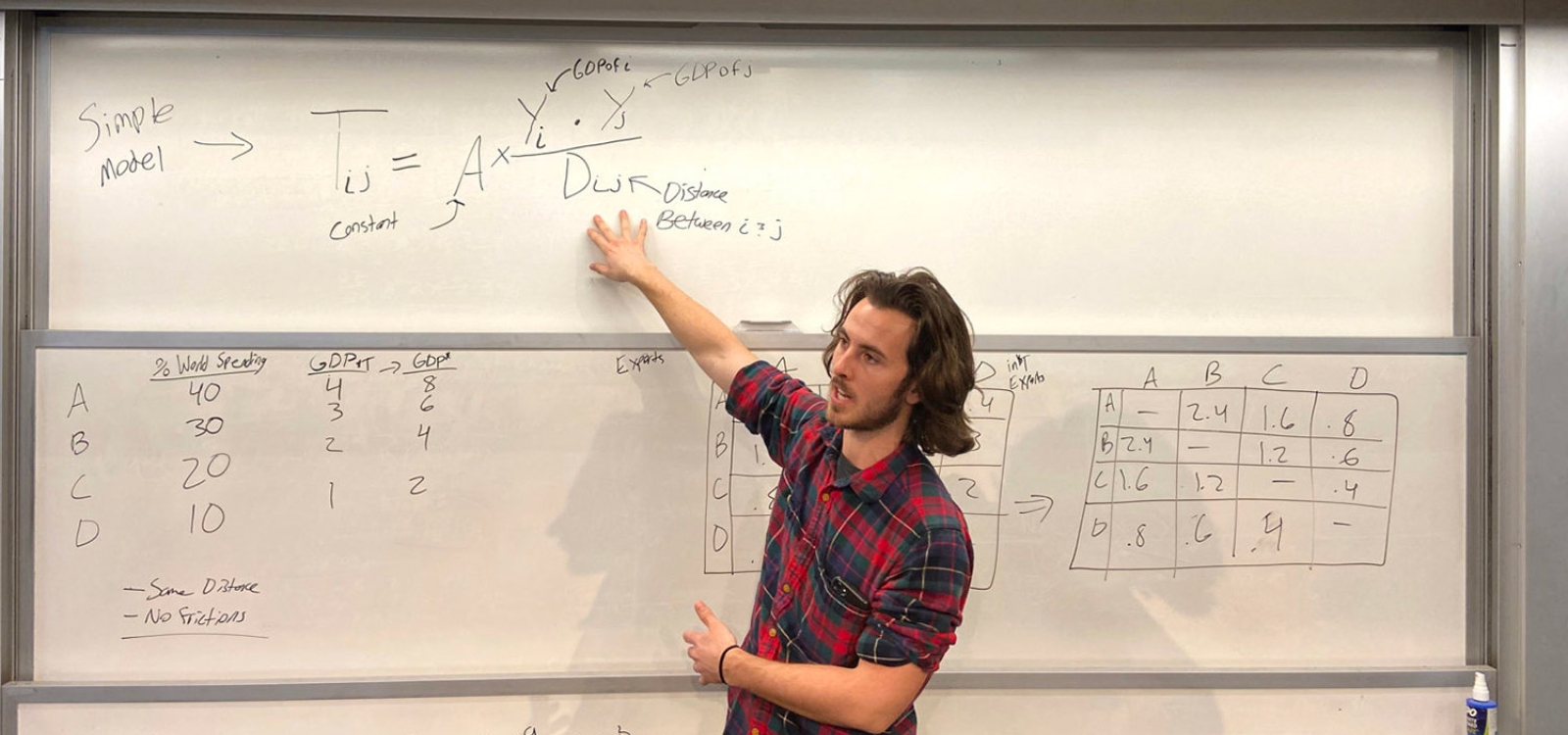 Jack Jeefer pointing to an equation on a white board in front of a class