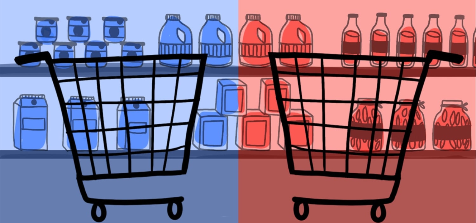 Graphic of shopping carts representing political polarization