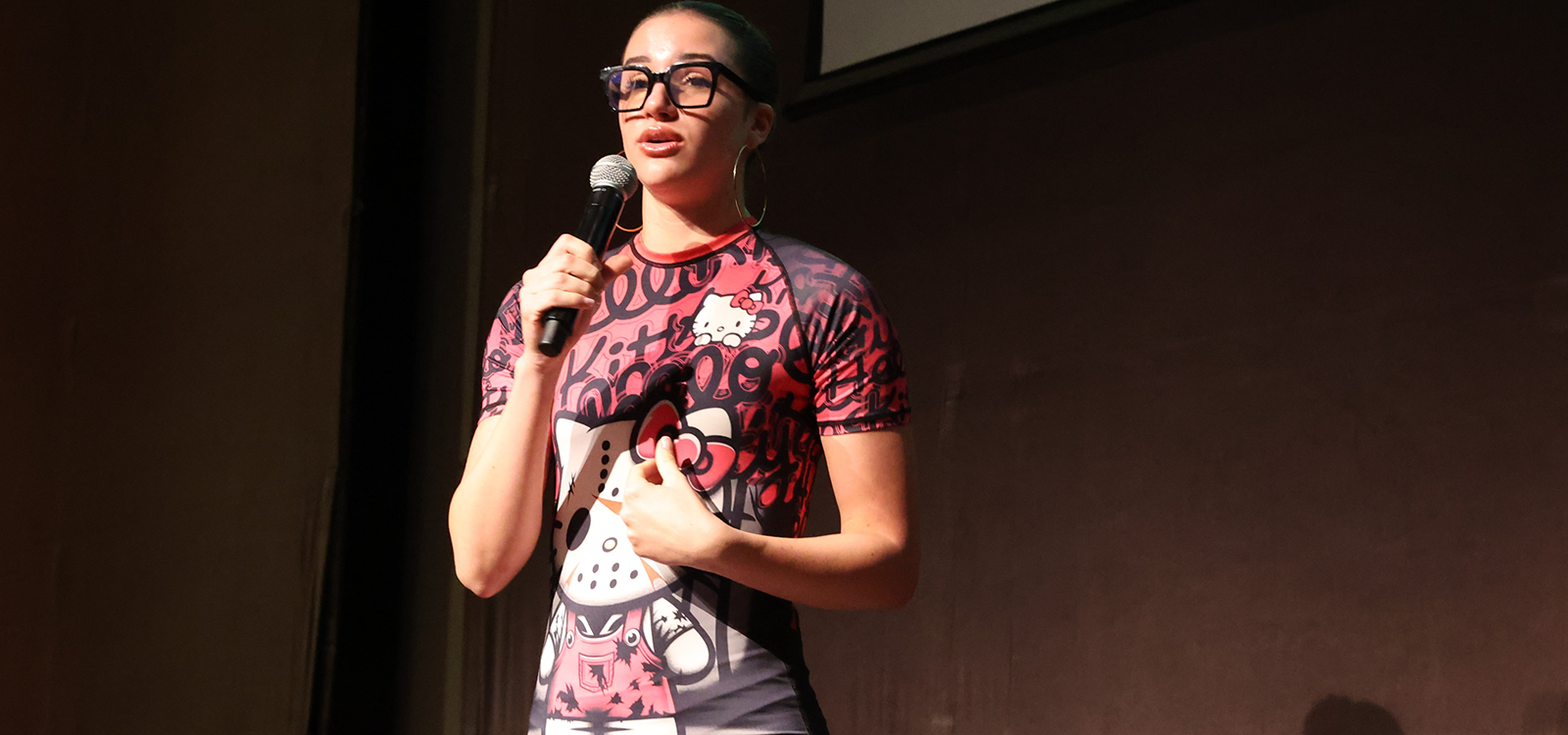 A student offers a presentation during the Elevator Pitch