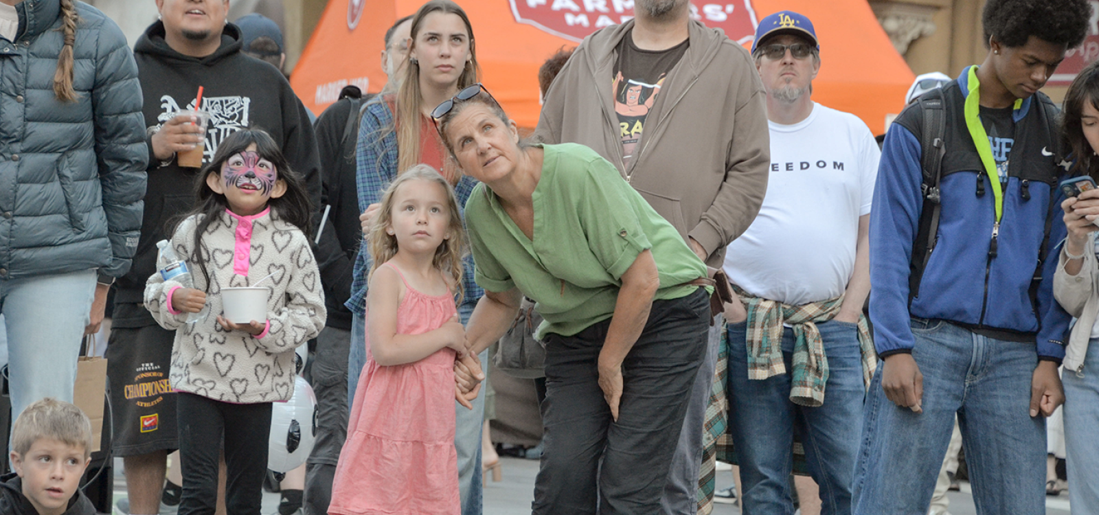Patros look to the sky during the egg drop contest