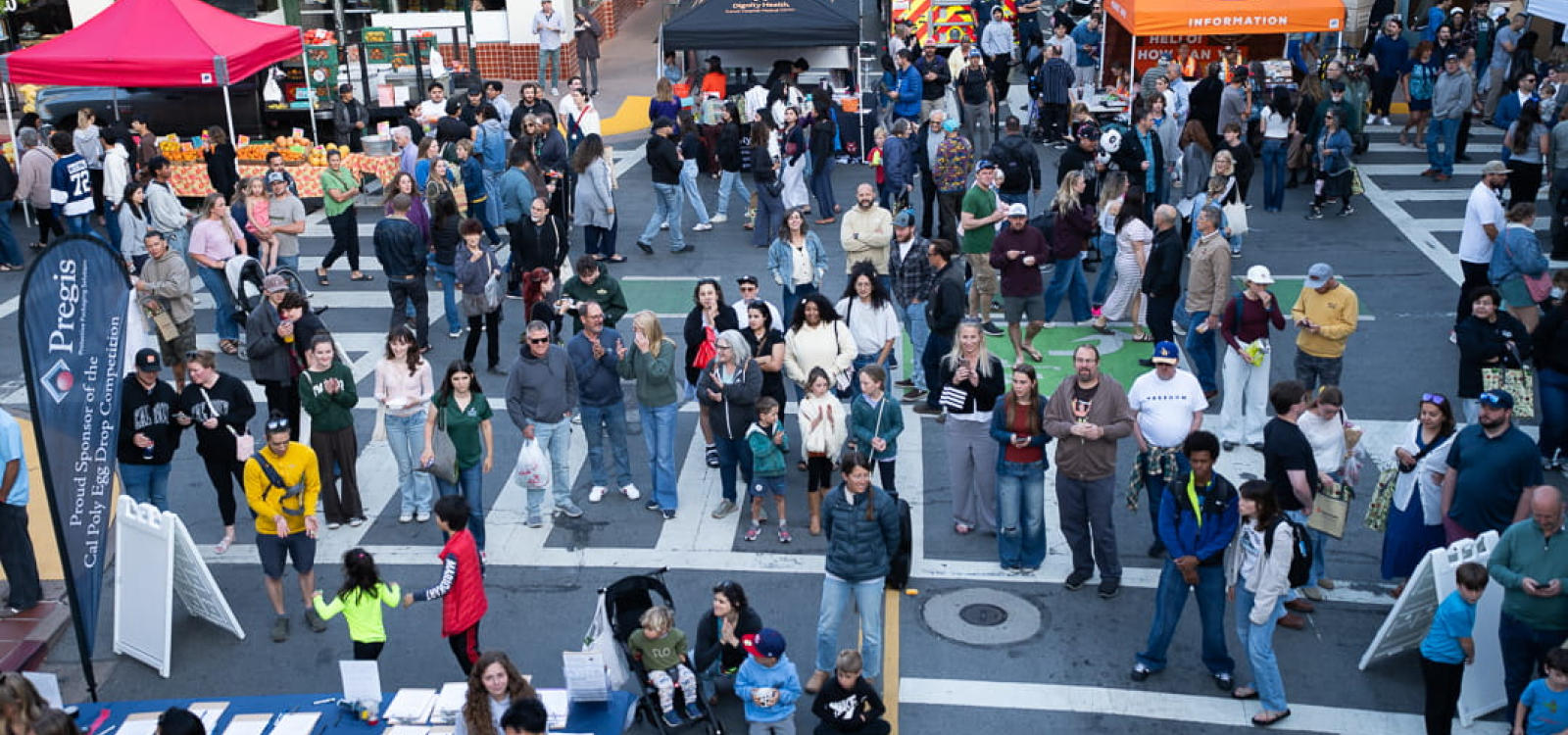 An aerial view of the egg drop competition crowd