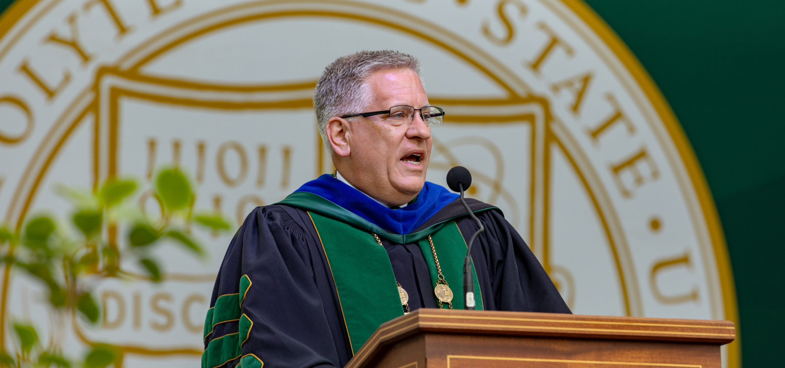 Cal Poly President Jeffrey D. Armstrong speaks at commencement