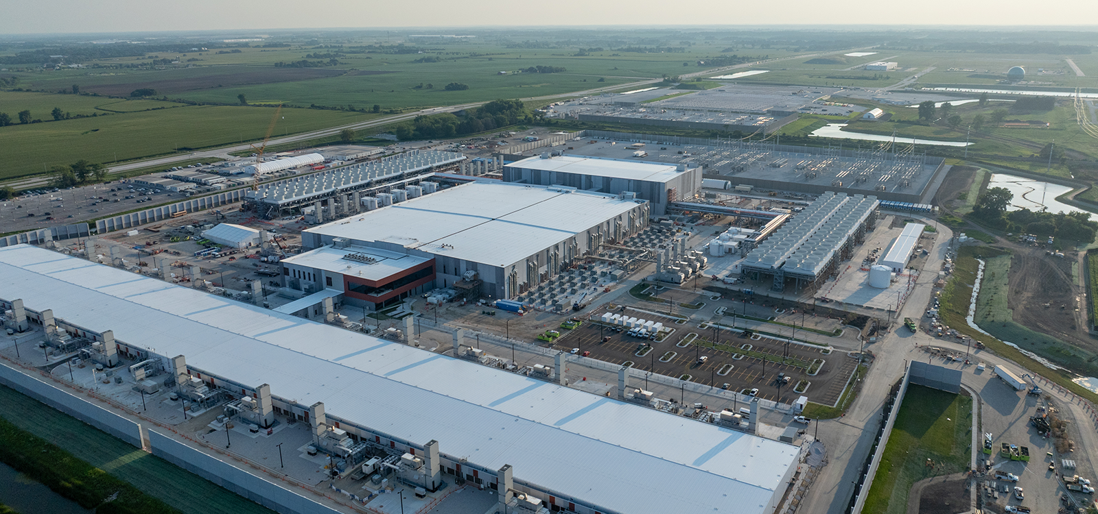 An aerial shot of a data center