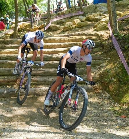Christopher Blevins competing on his mountain bike during the Olympics