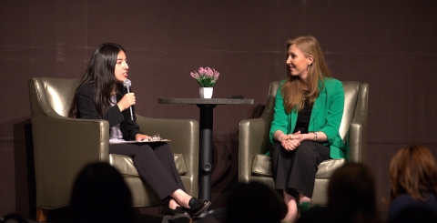 Keynote speaker Ingrid Franzen gets interviewed on stage