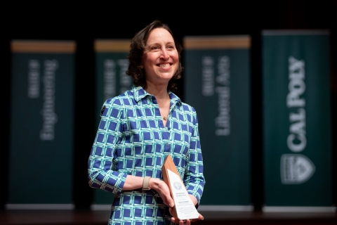 Taryn Stanko displays her teaching award