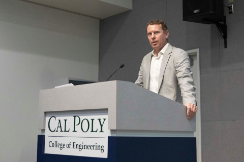 Dean Damon Fleming speaks during AI event