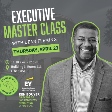 Photo and graphic of Ken Bouyer, noting the date of his master class, which is April 23 at 11:10 am