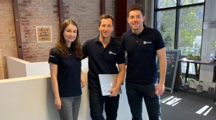 HiView Marketing Specialist Kelly Carroll, Director of Sales Miles Hischier, and Sami Katway, 3rd-year Business Administration student at the SLO HotHouse