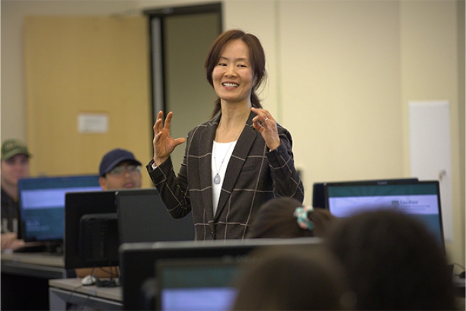 A professor teaches a class