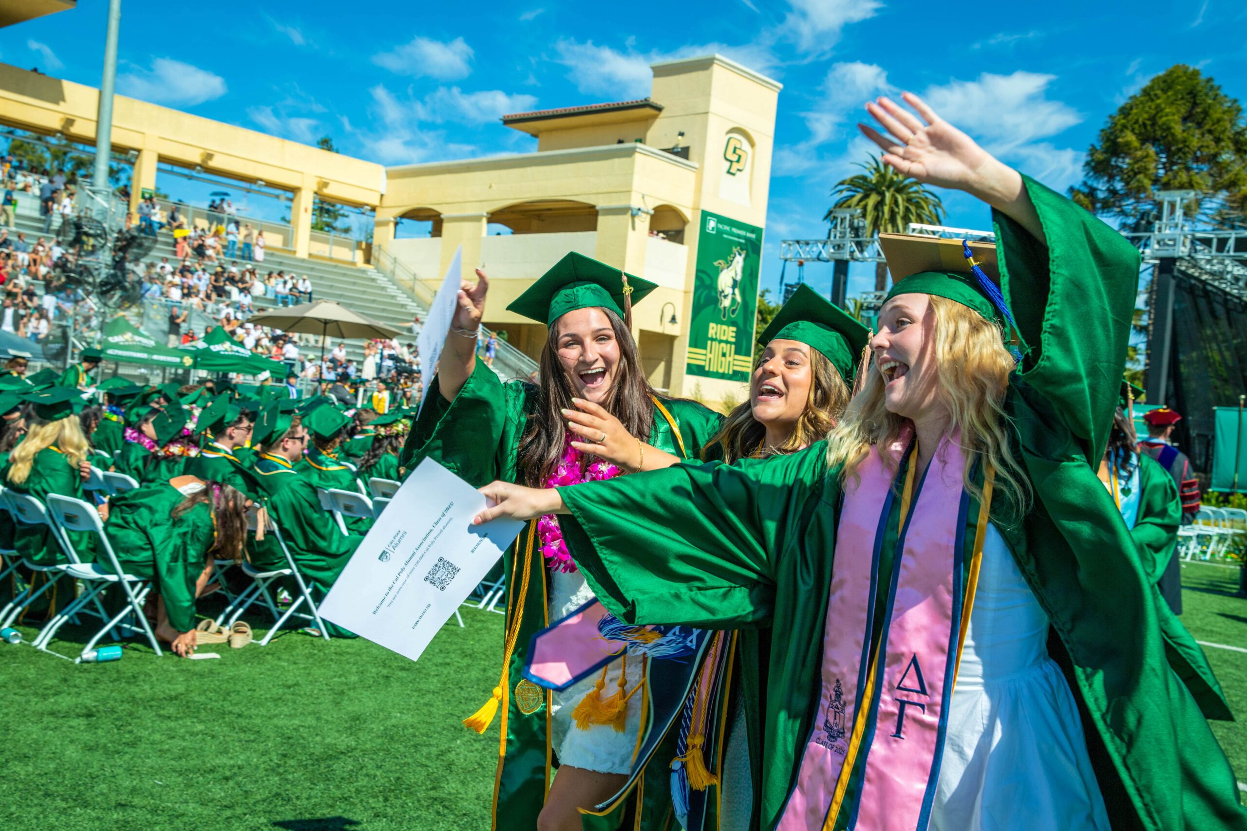 Students, faculty and leadership celebrate graduation during the 2025 Orfalea College of Business commencement ceremony, held at the Spanos Stadium on June 14, 2025.