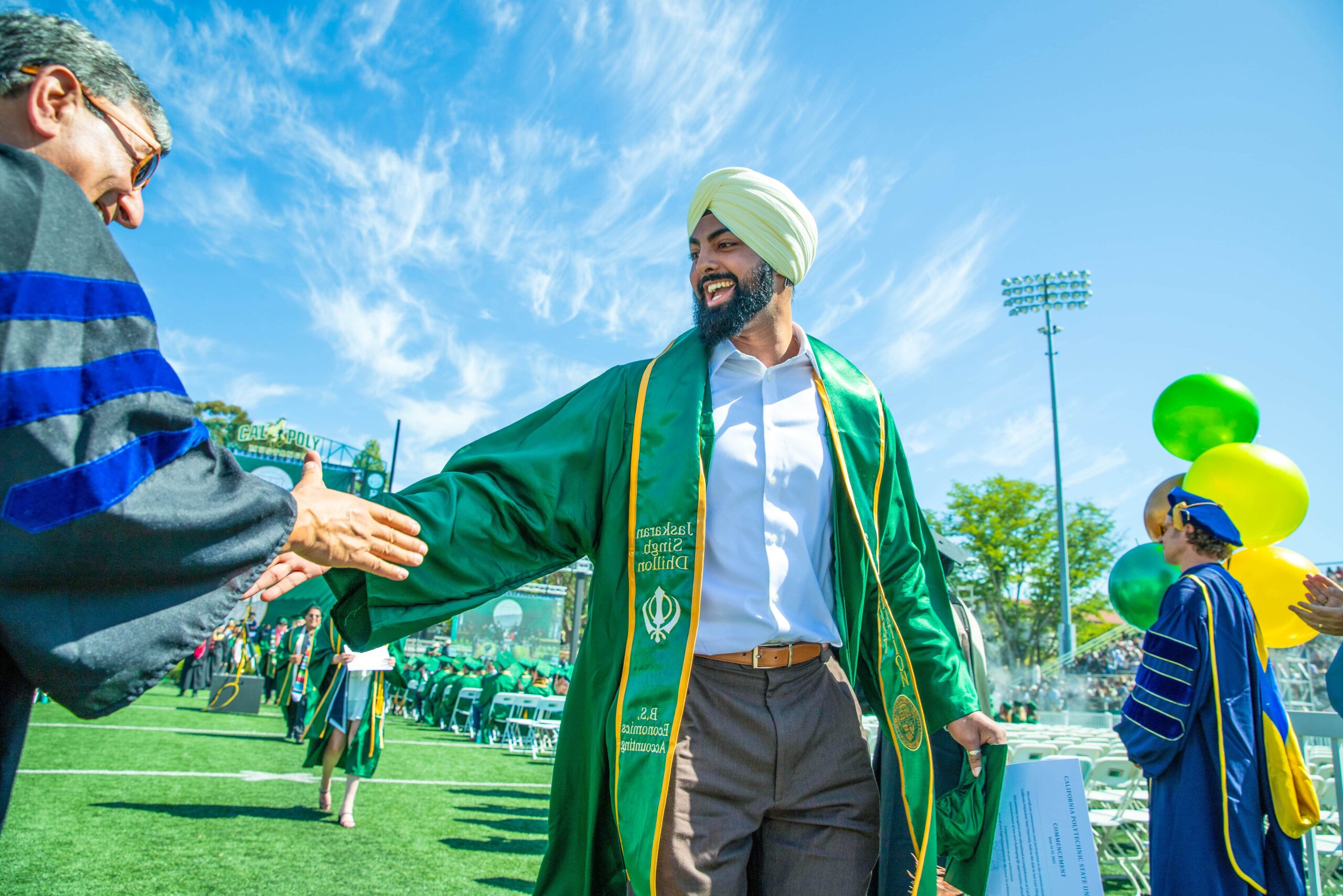 Students, faculty and leadership celebrate graduation during the 2025 Orfalea College of Business commencement ceremony, held at the Spanos Stadium on June 14, 2025.