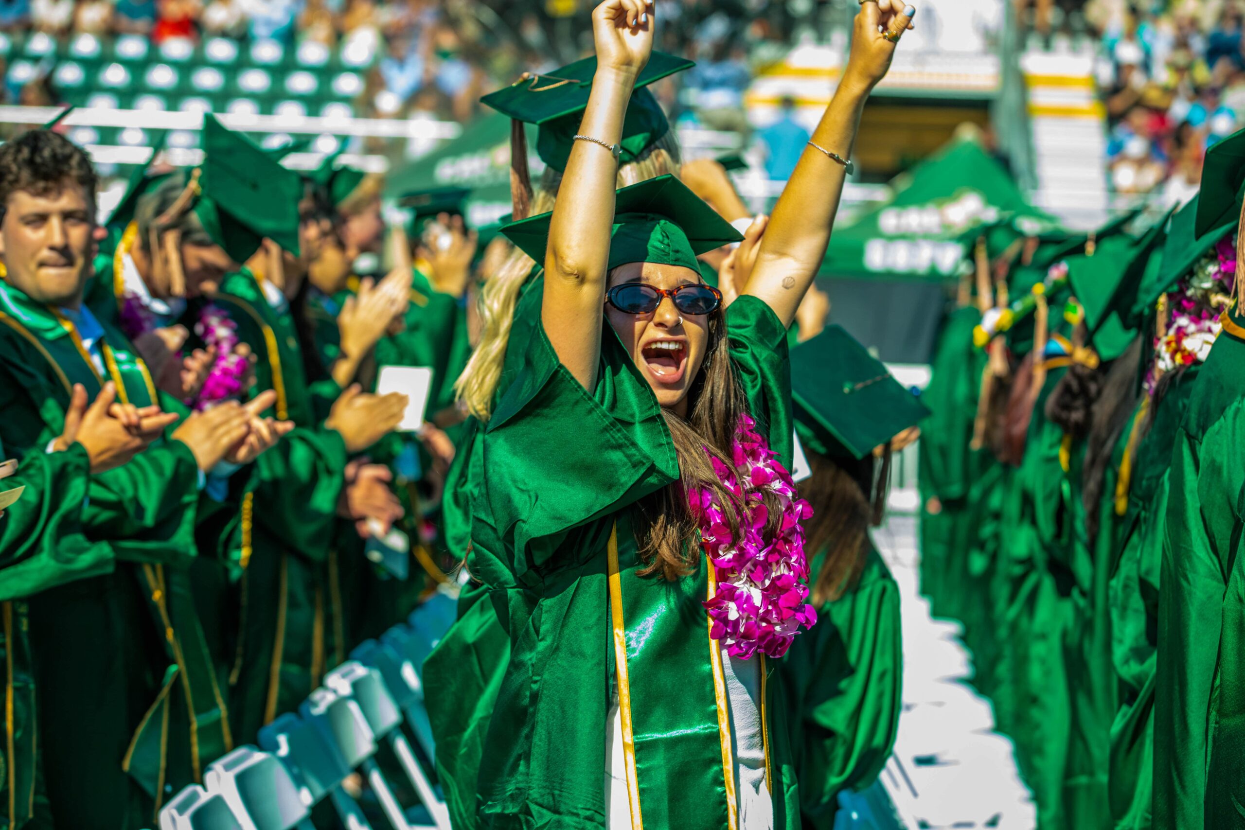 Students, faculty and leadership celebrate graduation during the 2025 Orfalea College of Business commencement ceremony, held at the Spanos Stadium on June 14, 2025.