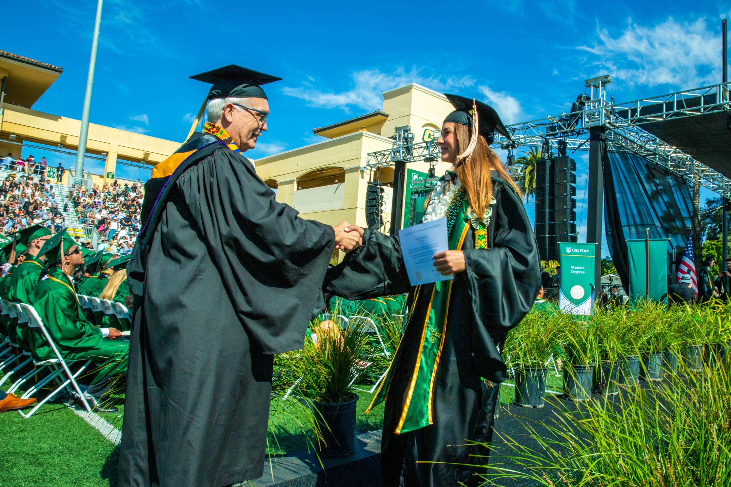 A students get a diploma at commencement