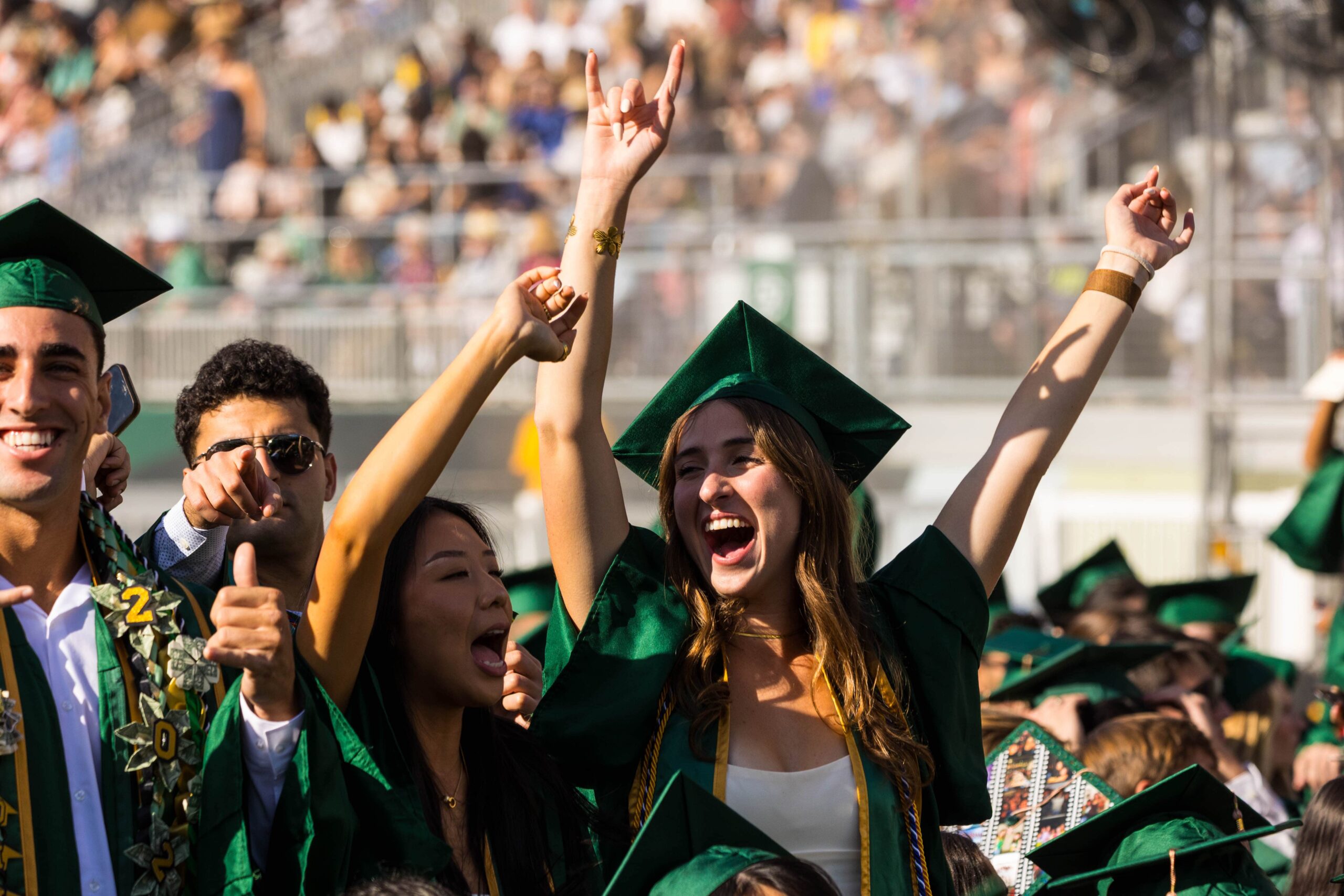 Students, faculty and leadership celebrate graduation during the 2025 Orfalea College of Business commencement ceremony, held at the Spanos Stadium on June 14, 2025.