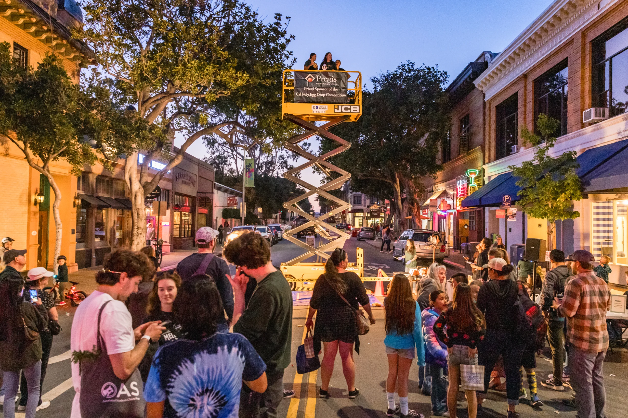 The scissor lift used in the egg drop contest, from the back