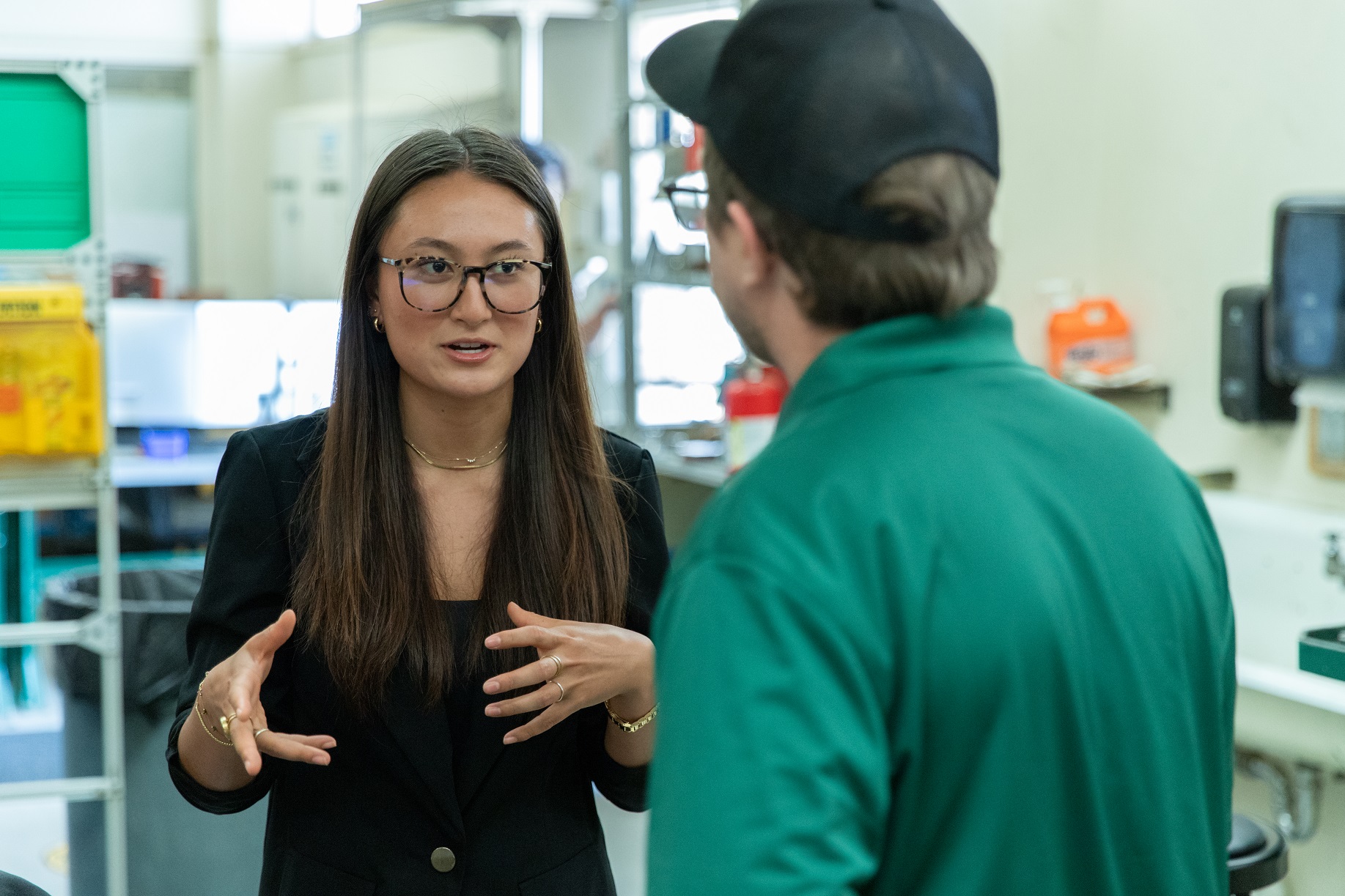 Students talk about their project in a capstone class