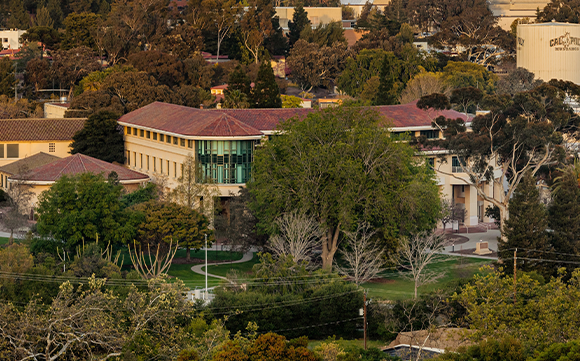 Aerial shot of Business building at Cal Poly